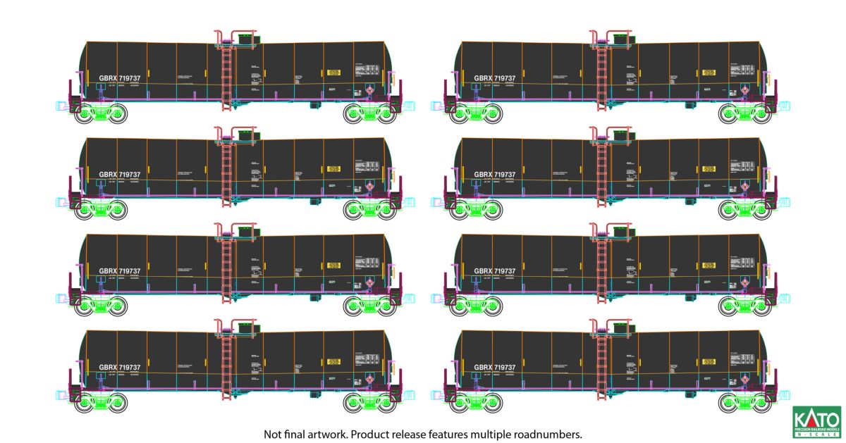 Kato N Greenbrier Tank Car 8 Car Set GBRX Set A 1/160 - KAT1064801