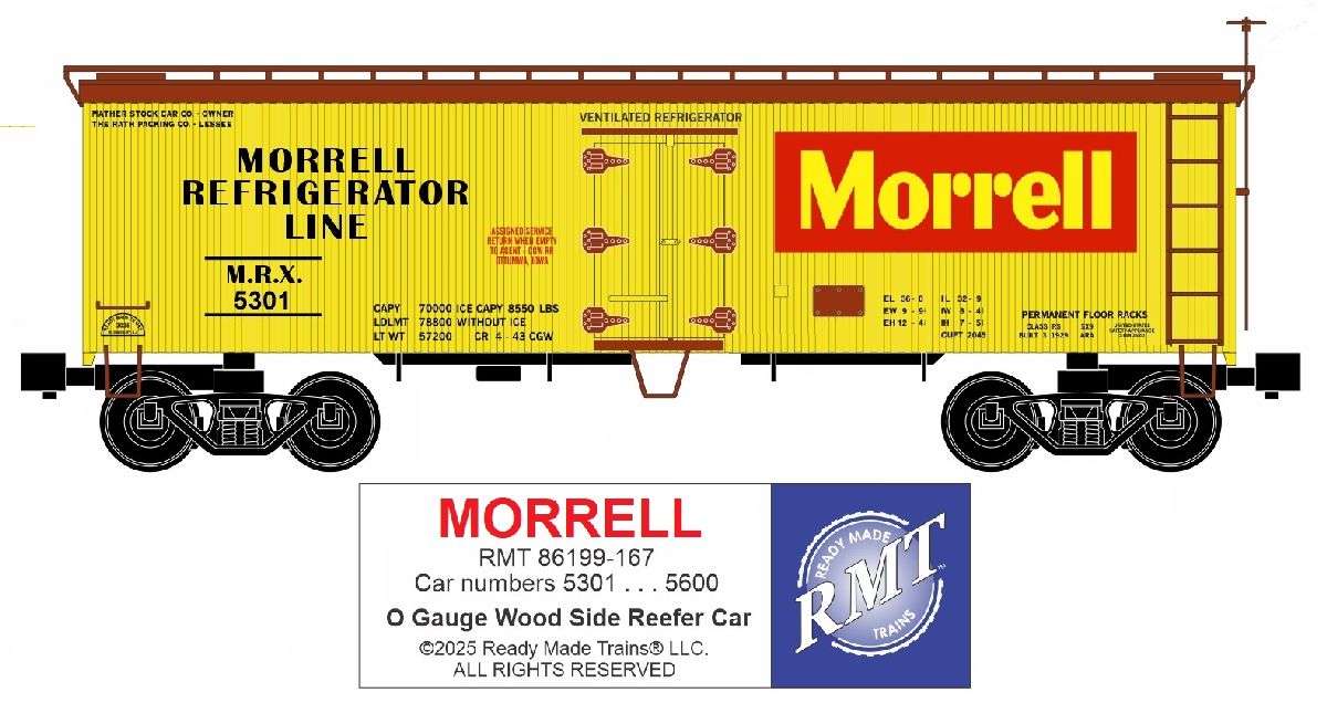 Ready Made Trains O Scale Morrell Woodside Reefer Car MRX #5301 - RMT86199167