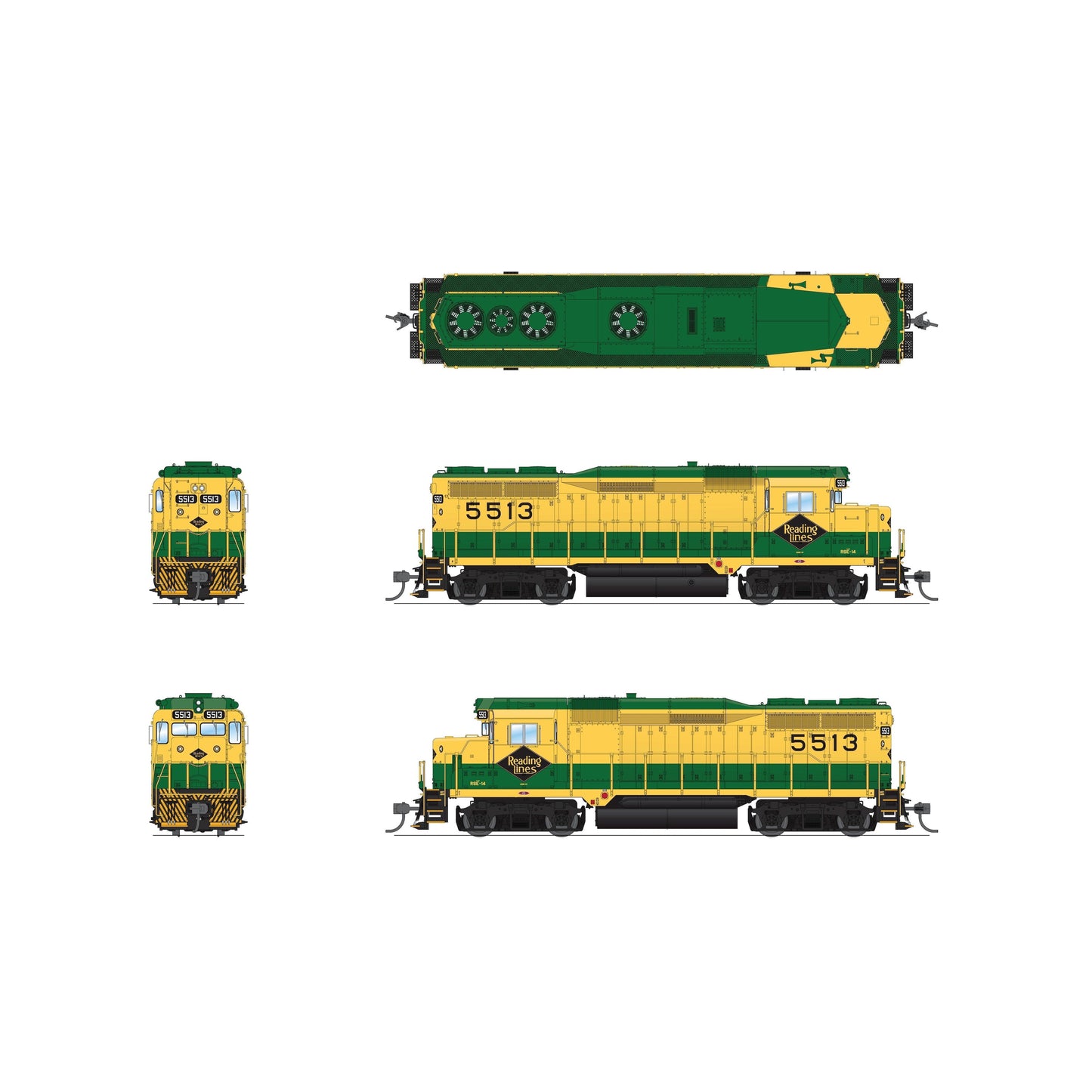 Broadway Limited HO Scale EMD GP30 RDG 5513 Green & Yellow Paragon4 Sound/DC/DCC HO
