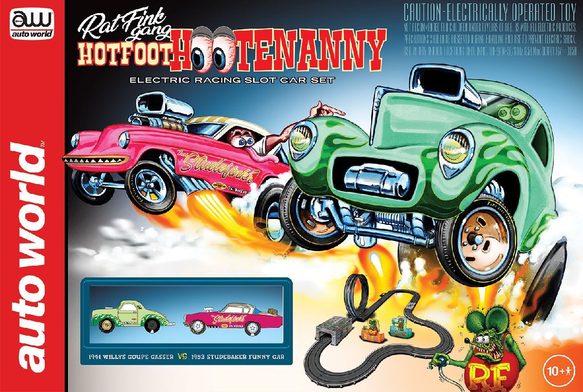 Auto World Slot Cars 14.5' Rat Fink Gang Hotfoot Hootenanny Slot Race Set1953 Stu - AWDSRS365