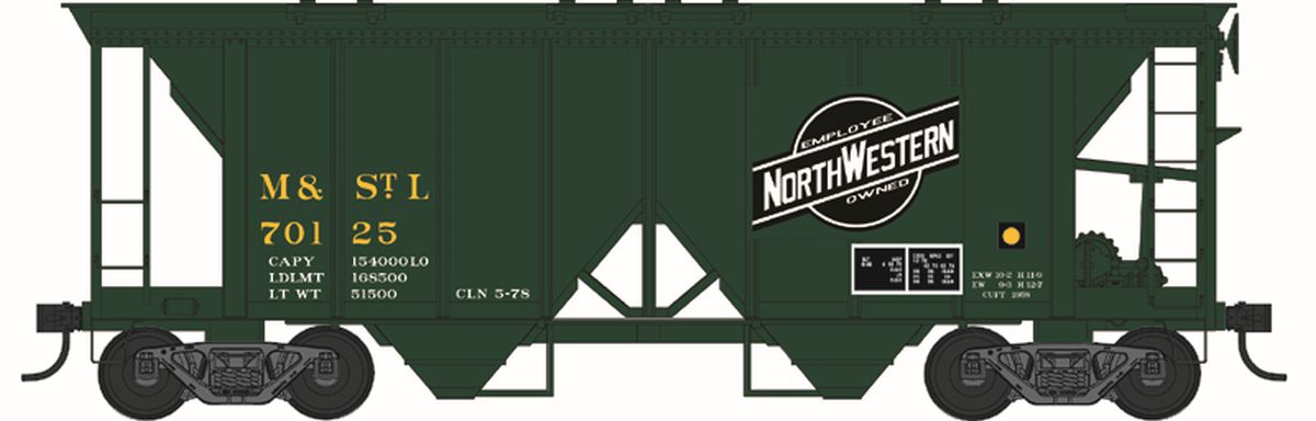 Bowser HO 70 Ton 2 Bay Covered Hopper Minneapolis & St. Louis Road 1/87 - BOW43613