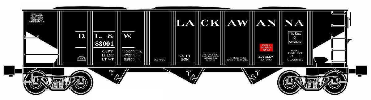 Ready Made Trains O Scale Lackawanna 3 Bay 70 Ton Hopper Car DL&W #83001 - RMT66280