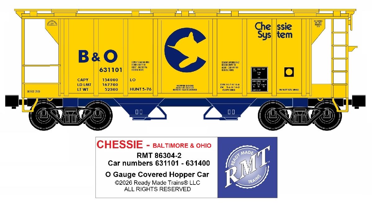 Ready Made Trains O Scale Chessie Covered Hopper Car B&O #631101 - RMT863042