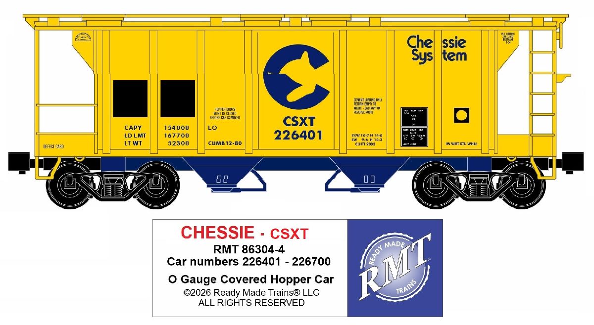 Ready Made Trains O Scale Chessie Covered Hopper Car CSXT #226401 - RMT863044
