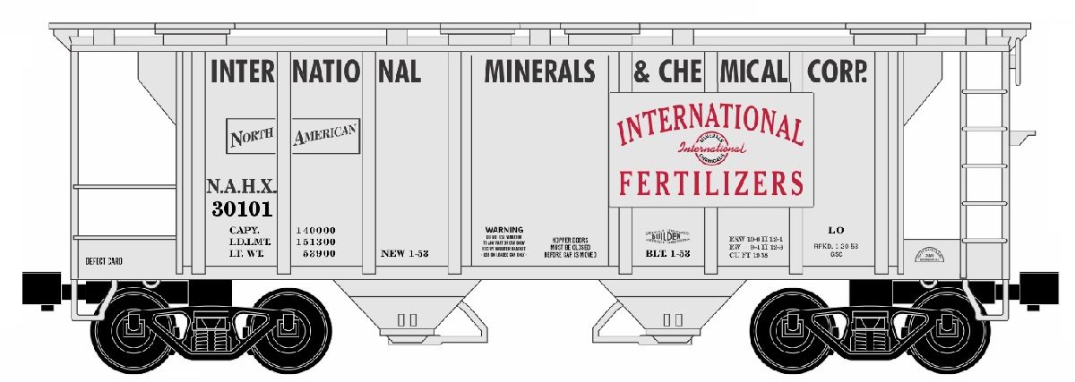 Ready Made Trains O 2 Bay Covered Hopper International Minerals 1/48 - RMT86399102