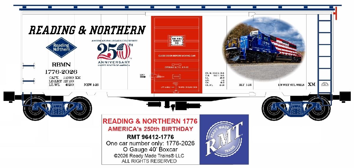 Ready Made Trains O Scale Reading & Northern America 250 40' Boxcar RBMN #1776 - RMT964121776