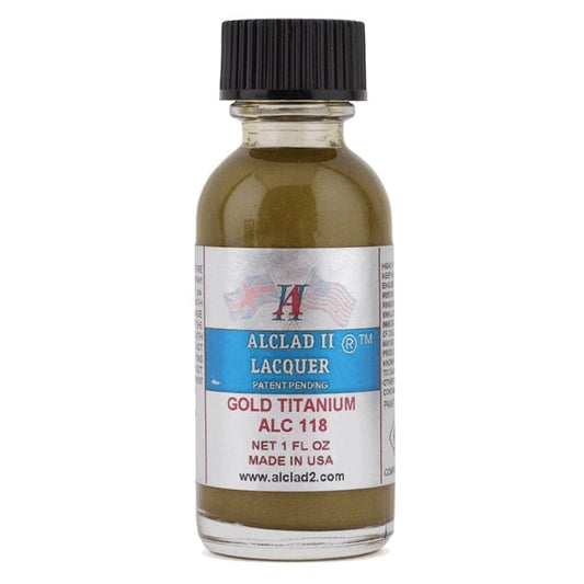 Alclad II Titanium Gold Metallic Lacquer Paint 1 oz ALC118 | Scale Model Supply